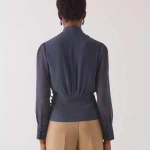 L.K. Bennett Rosie Midnight Houndstooth Print V Neck Blouse